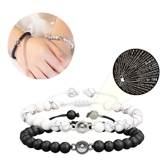 Pulseras Para Parejas Joyeria Mujer Hombres Novios Color Negro/blanco