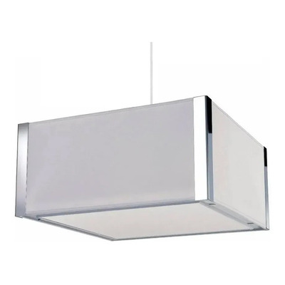 Colgante Cuadrado Blanco Con Acero Apto Led Luz Desing
