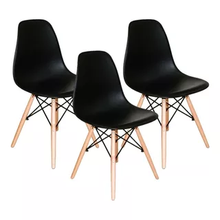Cadeira De Jantar Henn Decorshop Charles Eames Dkr Eiffel, Estrutura De Cor  Preto, 3 Unidades