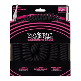 Cabo Ernie Ball Espiral P/ Instrumento 9,14m Preto P06044 