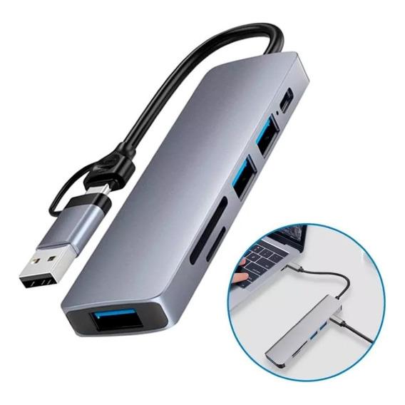 Hub Concentrador Doble Usb 3.0/2.0 O Tipo C Adaptador 6 En 1