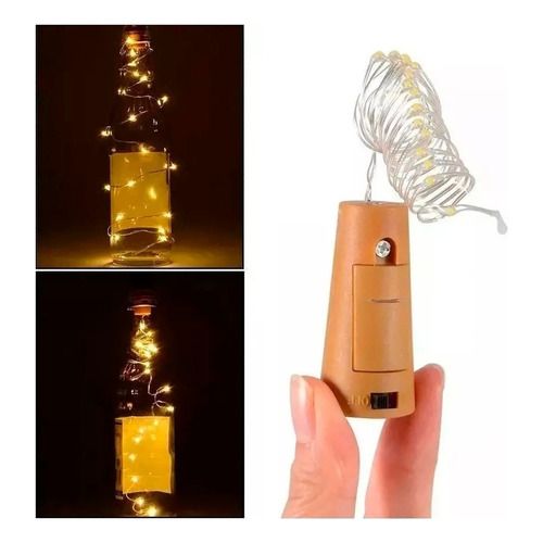 2 luces LED de corcho con forma de hada de alambre, 2 m, botella de 20 LED y pilas, color blanco cálido, 45 V