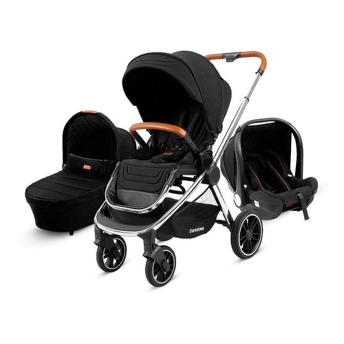 Coche de paseo Carestino 3 en 1 Beverly V2 V2 CO021-GO negro con chasis color plateado