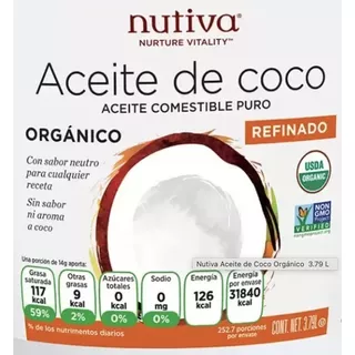 Aceite Orgánico De Coco Refinado 100% Puro, Nutiva
