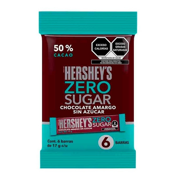 Chocolate Hershey's Cero Azúcar 17g - 6 Piezas