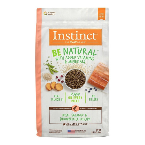 Alimento Instinct Be Natural para perro adulto todos los tamaños sabor salmón y arroz en bolsa de 4.5lb