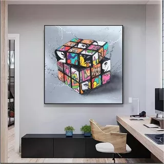 Cuadro Moderno Cubo Rubik-marco - Uhd 90x90cm