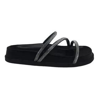 Tamanco Papete Feminino Birken Conforto Tiras Strass Preto