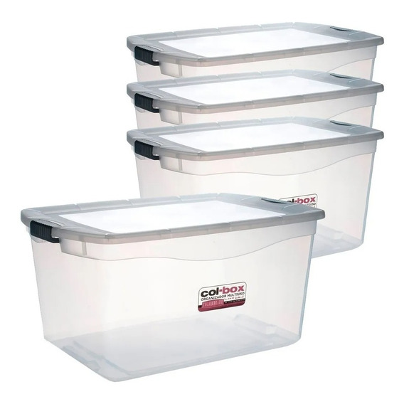 Caja Organizador Plastico Apilable Tapa Taper 68 Litros X4 Colombraro