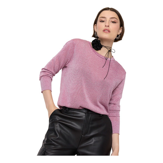 Sweater Mujer Lurex Rosa Corona