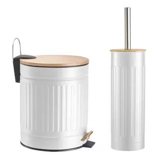 Lixeira 5 Litros Banheiro Lavabo Bambú + Escova Sanitária