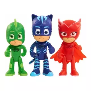 Kit C/3 Boneco Grande Pjmasks Menino Gato Corujita Lagartixo