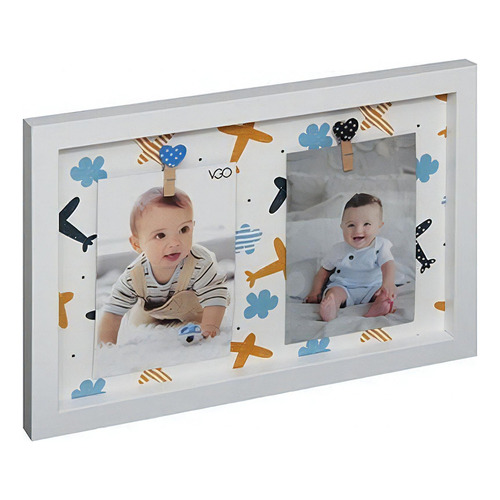 Portarretratos Con Broches Infantil Deco 2f 10x15/13x18cm Color Blanco