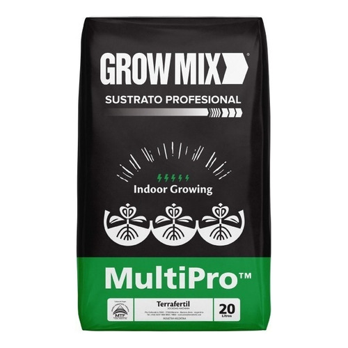Sustrato Grow Mix Multipro 20lt Terrafertil Indoor Almacigos