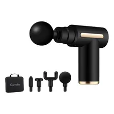 Pistola De Masajes Profesional Carrello Force Flex: Terapia De Percusión Profunda Con 6 Niveles De Intensidad, Motor Ultra Silencioso, 4 Cabezales Intercambiables Y Batería De Larga Duración Negro
