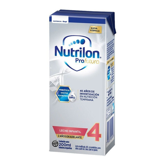 Leche de fórmula líquida sin TACC Nutricia Bagó Nutrilon Profutura 4 en brick x 90 unidades de 200mL a partir de los 2 años