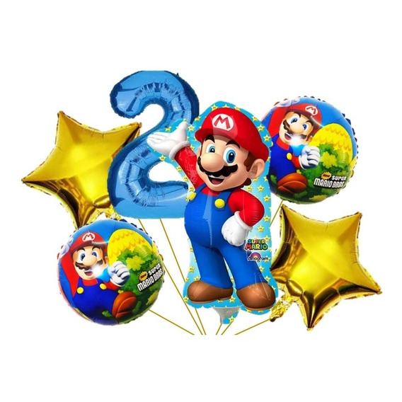 Bouquet 5 Pcs Mario Bros  + Numero Set De Globos