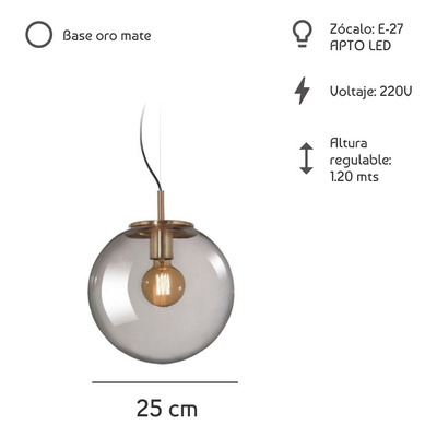 Lampara Colgante Globo 25cm Dorada Colgante Highwater Oro