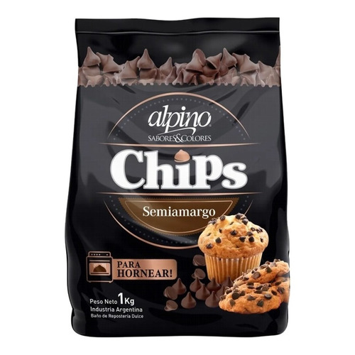 Chocolate semi amargo en chips para hornear Alpino Lodiser bolsa X 1 Kg