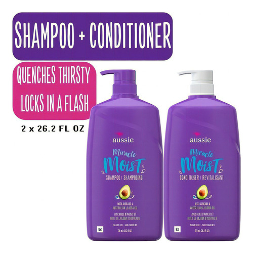  Shampoo Y Acondicionador Aussie Miracle Moist Combo 778 Ml