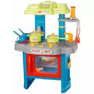 Set De Cocina Para Niños Con Luz, Sonido Y Accesorios Color Celeste