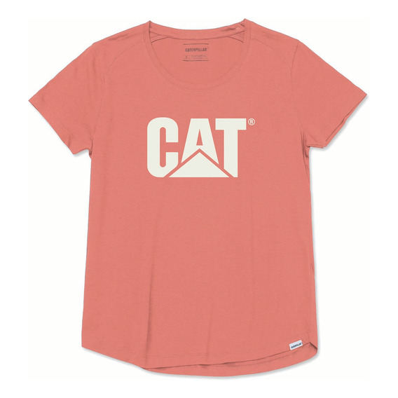 Remera Caterpillar Cat Logo Scoop Neck Papaya Punch Dama