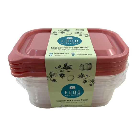 Set 4 Taper Contenedor De Alimentos Comida Rectangular 250ml