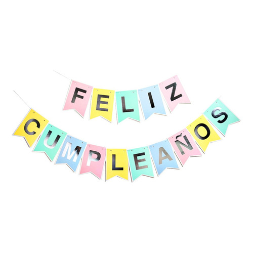 Cotillon Waf banderín Feliz Cumpleaños color multicolor pastel