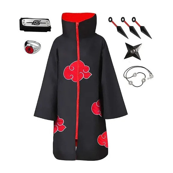 Capa Akatsuki Itachi+bandana+anillo+collar+shuriken+kunai