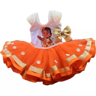 Conjunto Aniversário Moana Baby Kit Body E Saia Tutu Pérolas