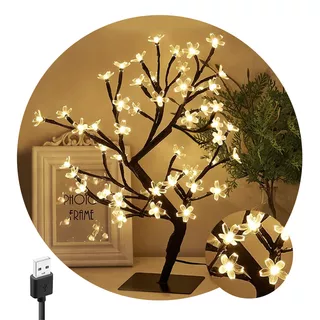 Árbol Navidad Luminoso Bonsai 48 Luces Led Lampara Cálida Color Negro