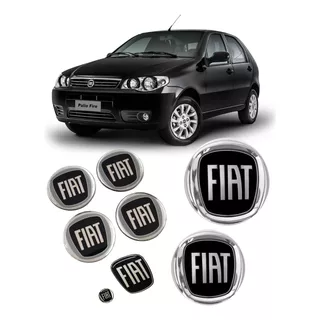 Kit 7 Adesivos Emblemas Fiat Preto Black Piano Palio Fire