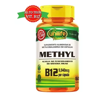 Vitamina B12 Metilcobalamina Unilife 60 Cápsulas. Sabor Sem Sabor
