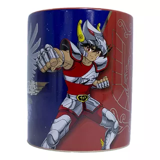 Taza Coleccionable Caballeros Del Zodiaco Acabados Metalico Color Rojo/azul Seiya El Pegaso