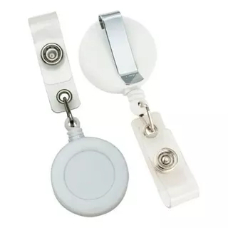 100 Porta Crachá Retrátil Roller Clip Branco Leitoso