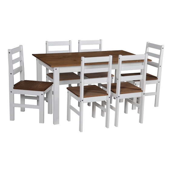 Juego Comedor Mesa 6 Sillas Madera Maciza Pino Reforzado Ebz