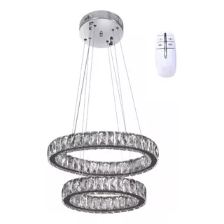 Lustre Cristal Pendente 2 Anéis 66w Led C. Remoto Dcd00102