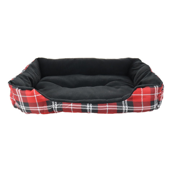 Cama Para Perro Mediana Premium Escocesa Cómoda Color Roja / Negra