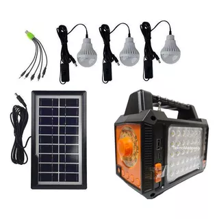 Kit Luz De Emergencia Panel Solar Parlante Bluetooth Fm Usb Color Negro