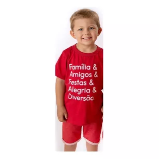 Camiseta Básica Infantil Unissex Vermelha Família E Amigos