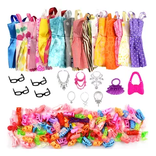 32pcs Muñeca Vestidos Juguetes Para Niñas Con Zapatos Gafas