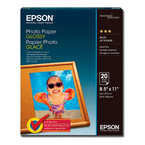 Papel Fotográfico Glossy Epson Carta 200 Gramos 20 Hojas Color Blanco