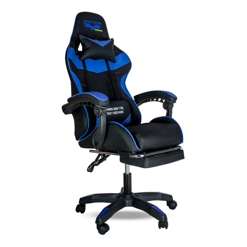 Silla de escritorio Steelpro ROCKET 2.0 gamer ergonómica  negra y azul con tapizado de cuero sintético