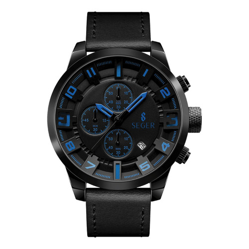 Reloj Deportivo Seger 1309 Analogico Cronometro Fecha ! Color de la malla Negro/Azul