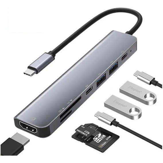 Docking Station Hub 7 En 1 Usb-c 4k 30 Hz Compatible Mac, Pc