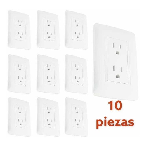 Kit De 10 Contacto Duplex 2 Polos + Tierra Linea Toscana Color Blanco