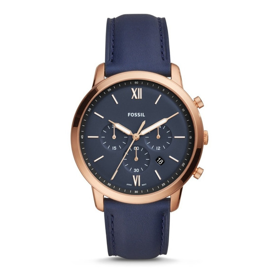 Fossil Neutra Chrono Navy Leather Fs5454 ......... Dcmstore Color de la correa Azul Color del bisel Oro rosa Color del fondo Azul