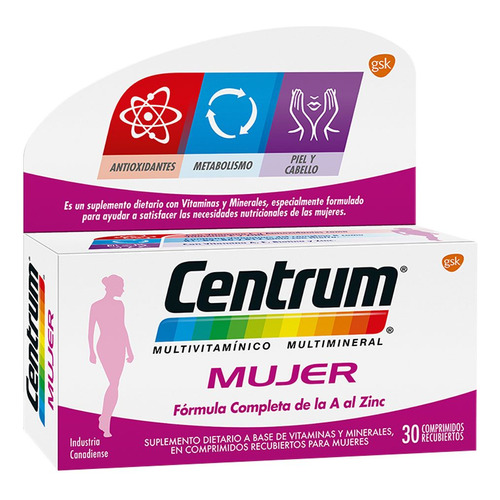 Centrum Mujer Multivitamínico Multimineral Suplemento 30comp Sabor No