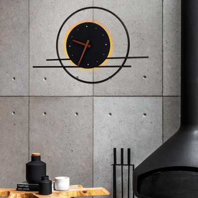Aplique Pared Led Gard Negro Con Reloj Deco Moderno Cie