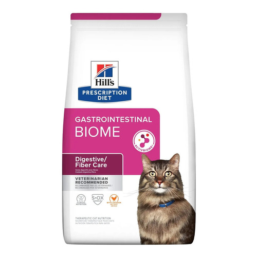 Alimento Hill's Prescription Diet Gastrointestinal Biome para gato adulto sabor pollo en bolsa de 4lb